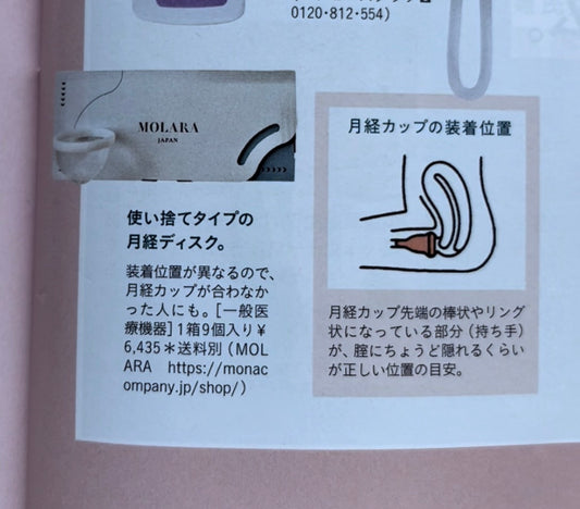 雑誌ananに掲載された月経ディスク「MOLARA（モララ）」